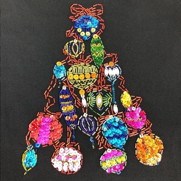 VINTAGE LUCIA BURNS BEADED CHRISTMAS TREE HOLIDAY TOP - Picture 3 of 8